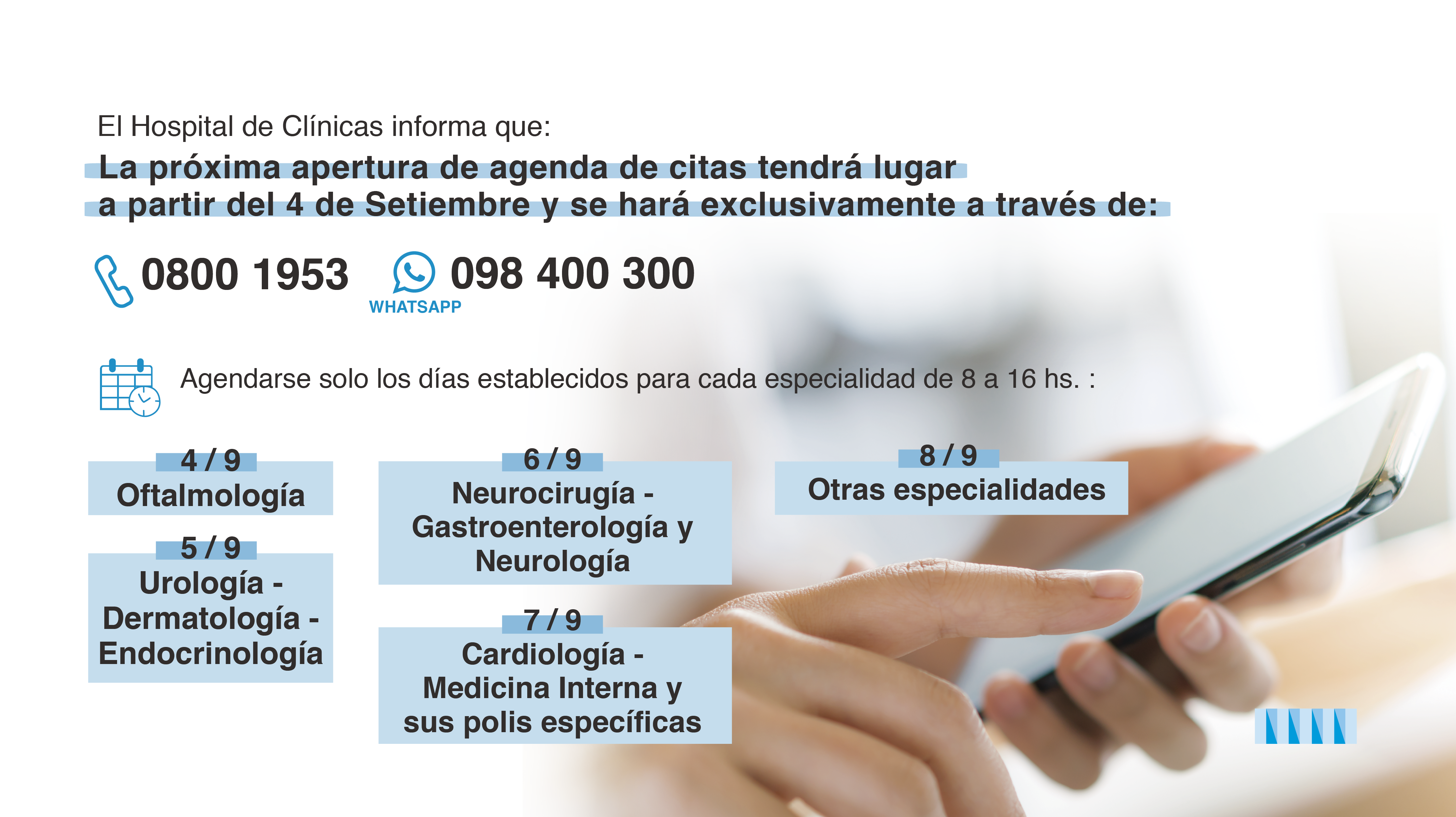 El Clínicas abre su nueva agenda de citas a partir del 4 de setiembre