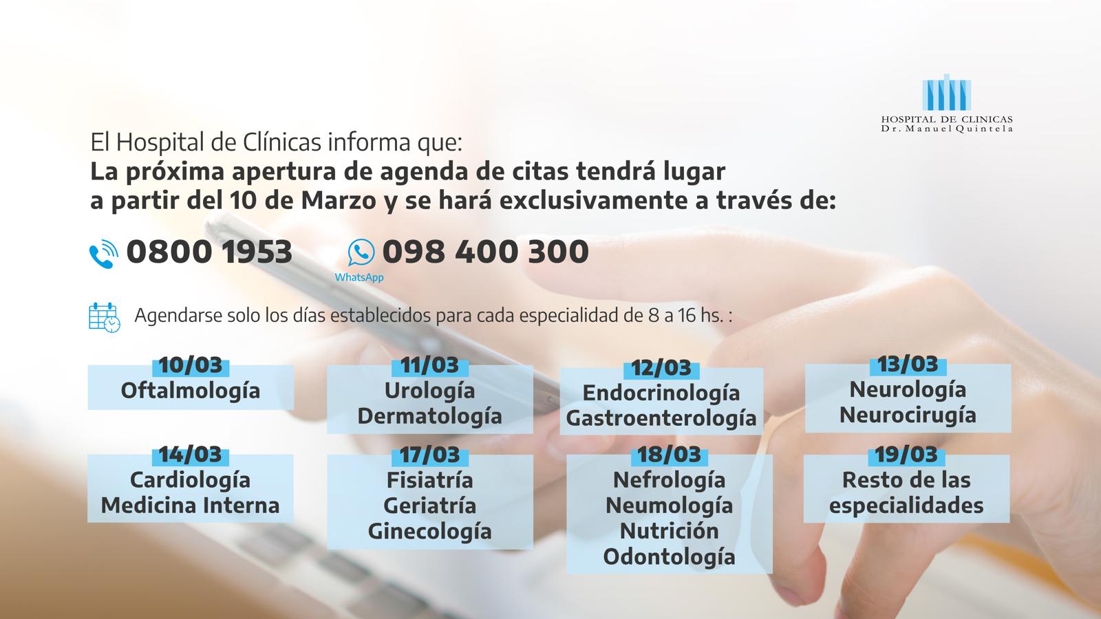 Apertura de agenda de citas a partir del 10 de marzo