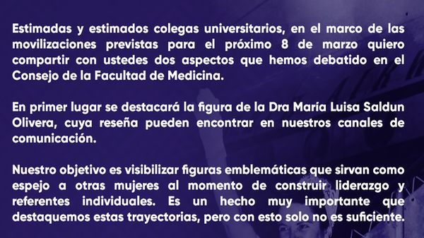 Mensaje a propósito del 8M del decano Dr. Arturo Briva