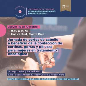 Jueves 19 de octubre: Jornada de cortes de cabello a beneficio de la confección de cortinas, gorras y pelucas para mujeres en tratamiento oncológico 