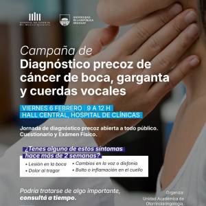Viernes 6 de febrero: Jornada de diagnóstico precoz de cáncer de boca, garganta y cuerdas vocales